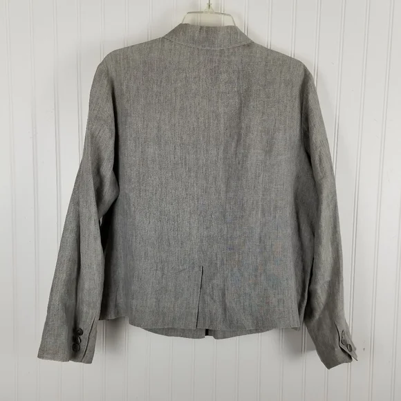 Garnet Hill Womens Linen Five Button Blazer Size 10 Gray Office Business Nuetral - Picture 2 of 7